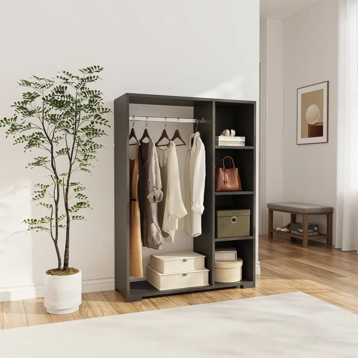 Armoire Nesbyen avec 4 compartiments de stockage 126 x 90 x 30 cm anthracite en.casa
