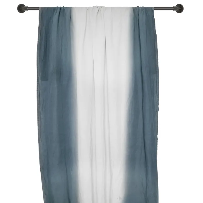 Pan De Rideau 160x300 Cm Deepali 100% Lin Lavé Tie And Dye Bleu Granit