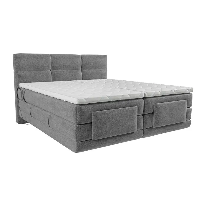 Ensemble complet boxspring tête de lit capitonnée + sommiers relaxation électrique + matelas + surmatelas - 2 x 90 x 200 cm -