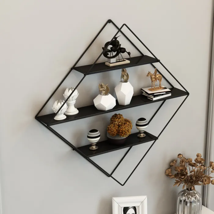 Etagère murale Polvijärvi en forme de losange métal 66 x 50 x 9 cm noir en.casa