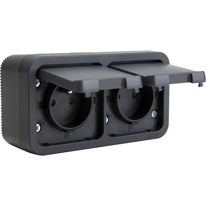 Prise 2P+T 16A simple ou double IP55 - bornes auto saillie - gamme Granite - Protec - 2