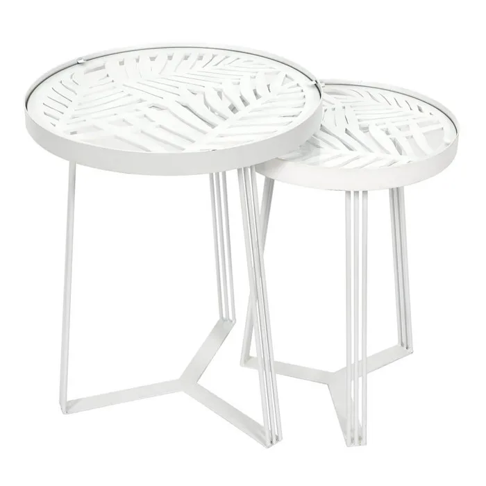 SOVA - Tables Gigognes Blanches Motif Feuilles