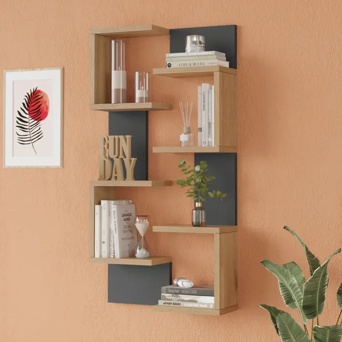 Lot de 2 étagères murales Omn 93 x 24 x 15 cm effet bois / anthracite en.casa