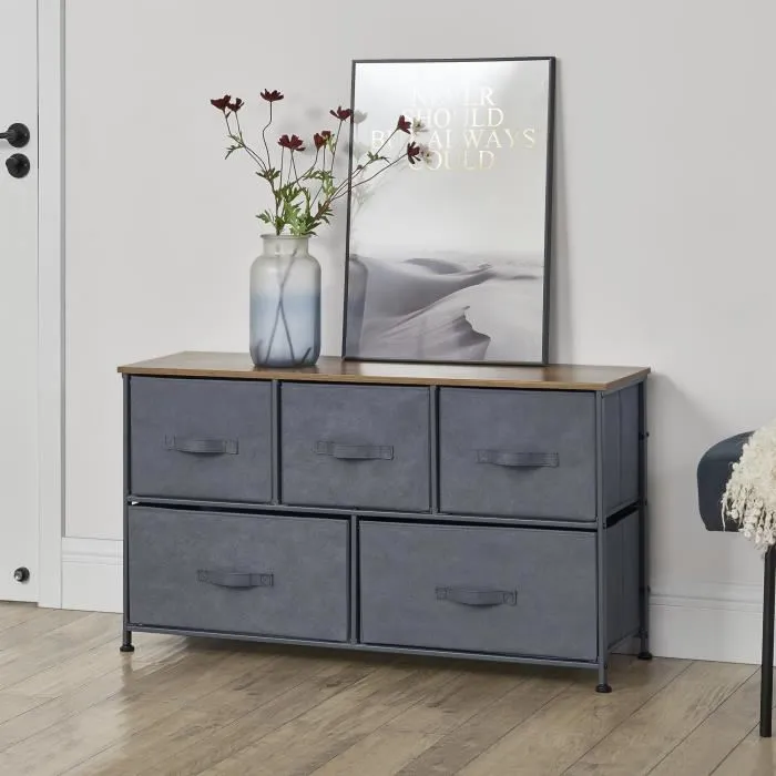 Commode meuble de rangement avec 5 tiroirs en non-tissé 55 x 100 x 29 cm pro.tec