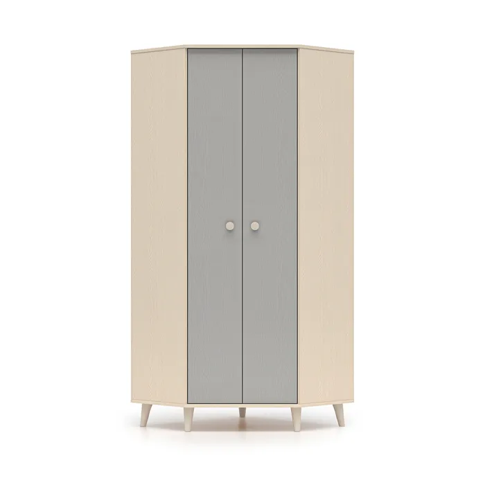 Armoire d'angle 2 portes Alycia Beige et Gris
