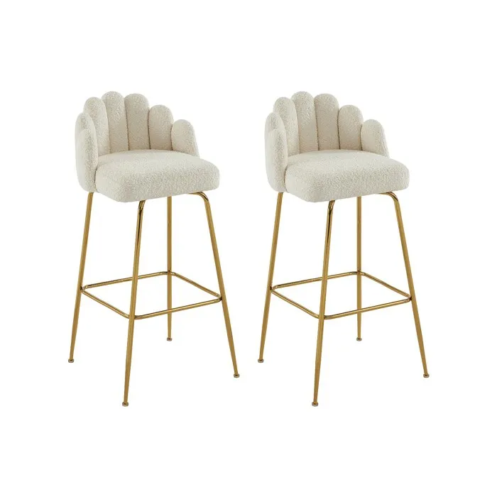 Lot de 2 tabourets de bar en tissu bouclette et métal doré - Crème - ALTINAM