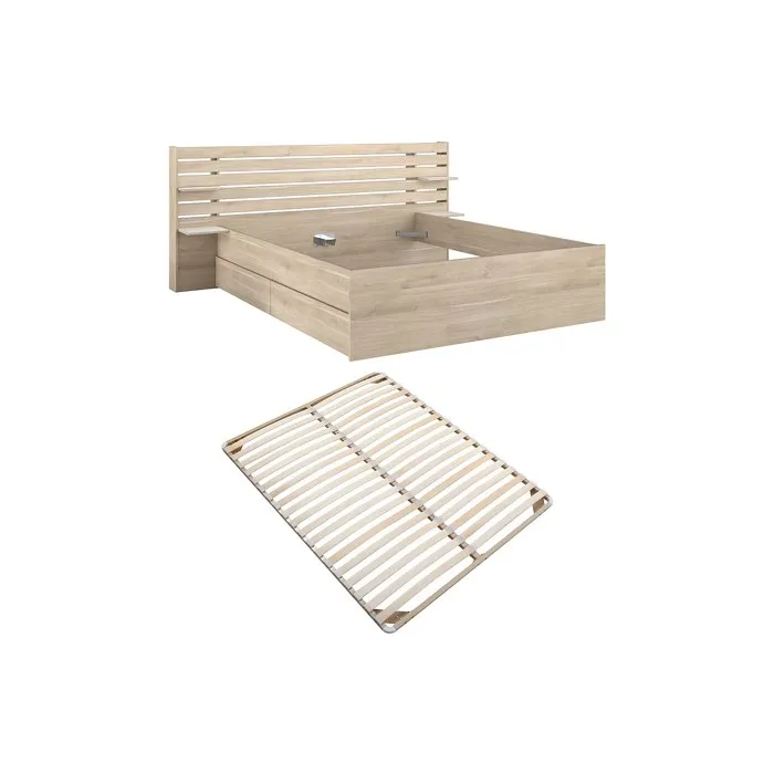 Lit 180 x 200 cm avec rangements - Coloris: Naturel + Sommier - TENALIA