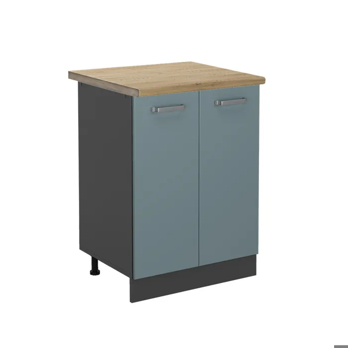 Vicco Meuble bas de cuisine Bleu-gris/Anthracite 60cm plan de travail Chêne doré