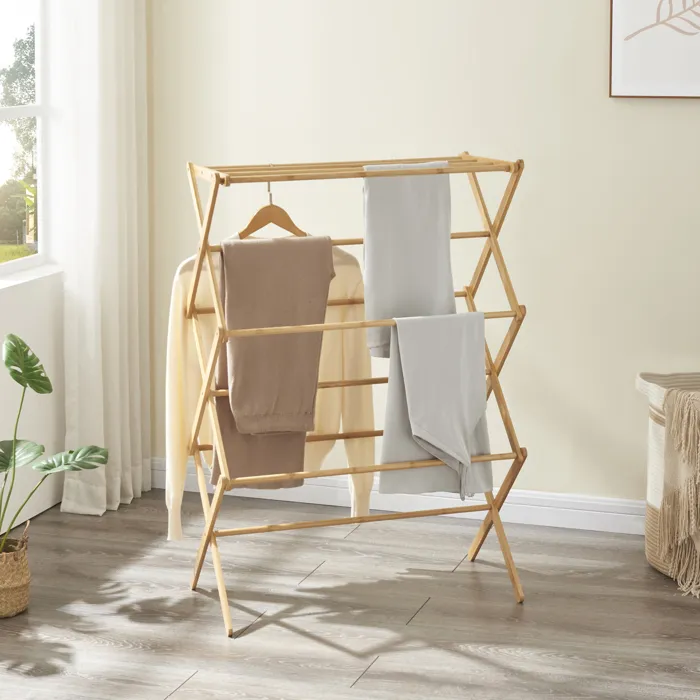 Étendoir à linge pliable Grinau bambou 128 x 72 x 44 cm naturel en.casa