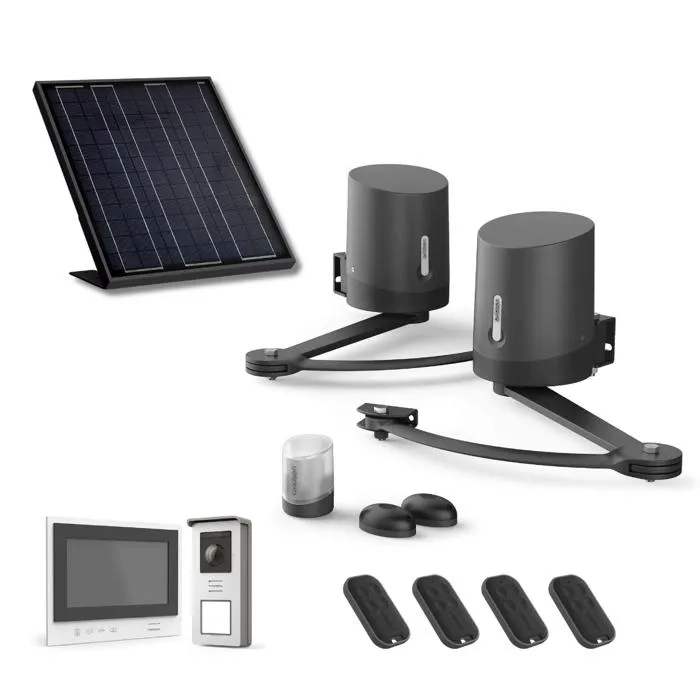 Pack motorisation portail battant solaire et Visiophone sans fil 100% solaire