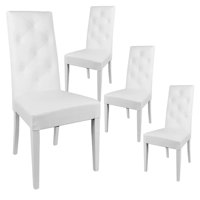TREVI - Lot de 4 Chaises Simili Blanc et Pieds Laqués
