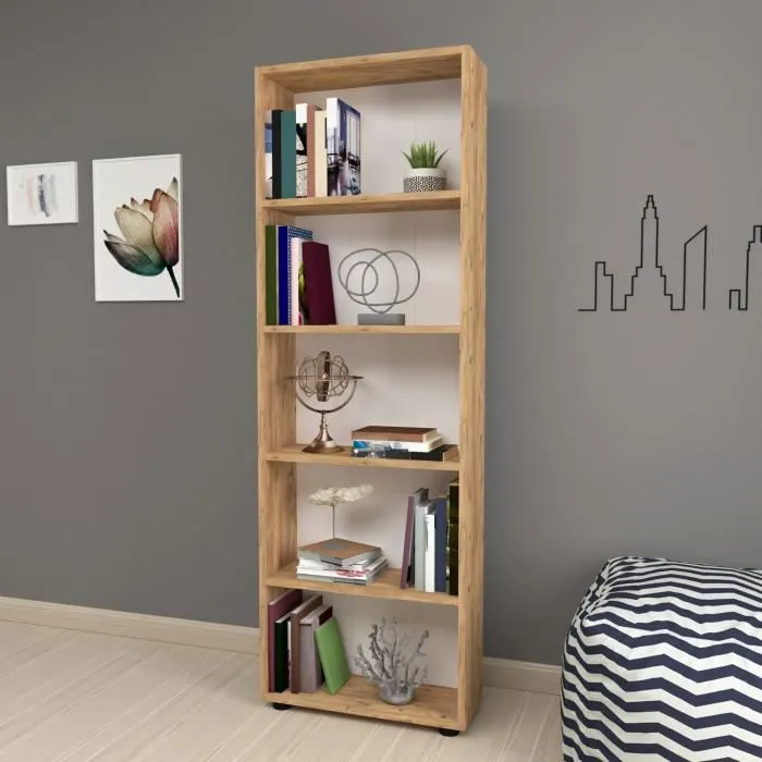 Bibliothèque Vara à 5 niveaux 172 x 55 x 20 cm effet chêne en.casa