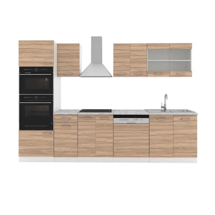 Vicco Cuisine Sonoma 300cm avec armoire haute, PT Marbre