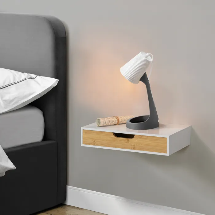 Etagère murale Bokn avec tiroir bambou 40 x 24 x 8 cm blanc en.casa