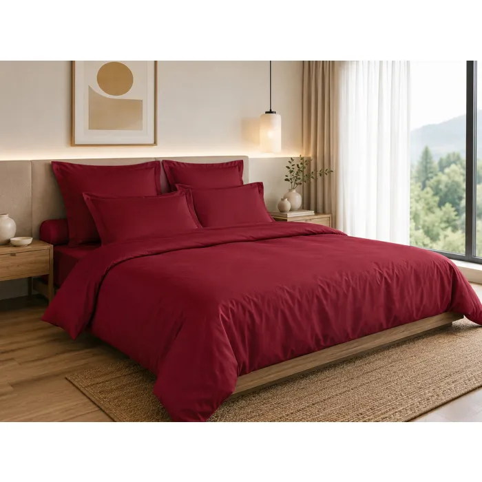 Housse de Couette 260 x 240 cm 100% Coton 57 Fils/cm² Grenat