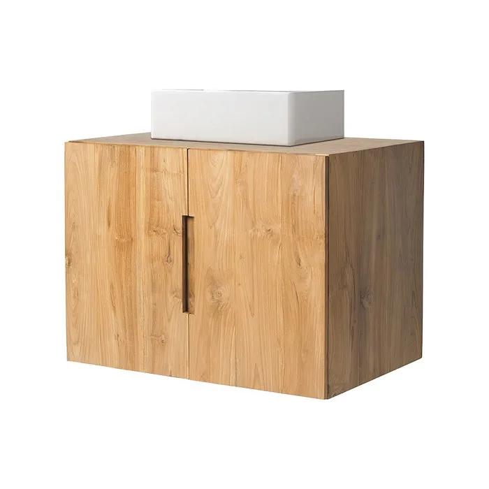 Meuble de salle de bain suspendu en teck avec simple vasque - 80 cm - SAWAN