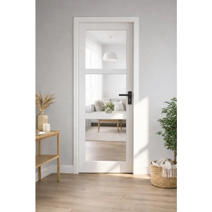 Bloc Porte Kenya Blanc Vitrage Transparent H204 X L83 Cm Côte Tableau P.gauche,poignee Gd Menuiseries