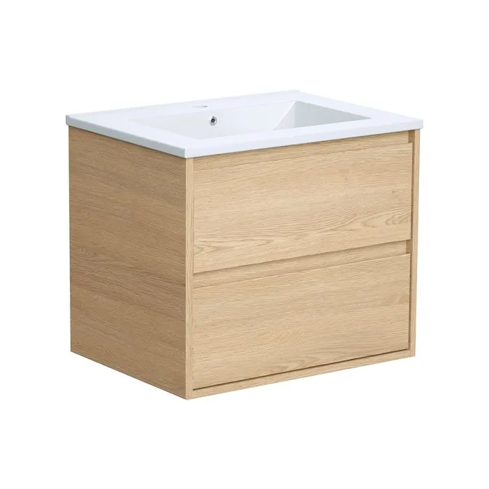 Meuble de salle de bain suspendu avec vasque à encastrer - Placage chêne - 60 cm - MILIPAM