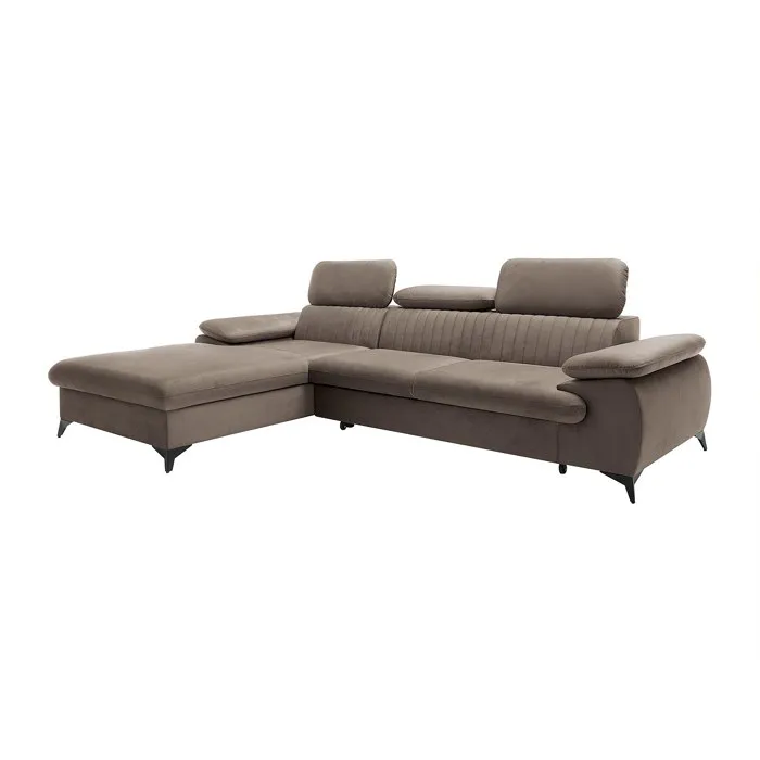 Canapé d'angle gauche convertible en velours taupe SAMARA