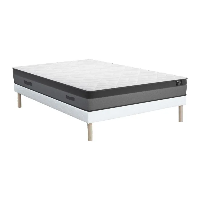 Ensemble 140 x 190 cm sommier + matelas ressorts ensachés et mémoire de forme ép.24cm - ILLUSION de YSMÉE
