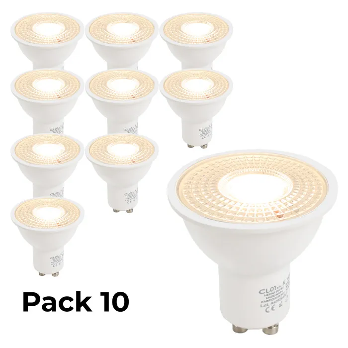 Pack de 10 Ampoules LED GU10 7W 45 SMD2835 665lm 220V 3000K Blanc Chaud Sans Scintillement