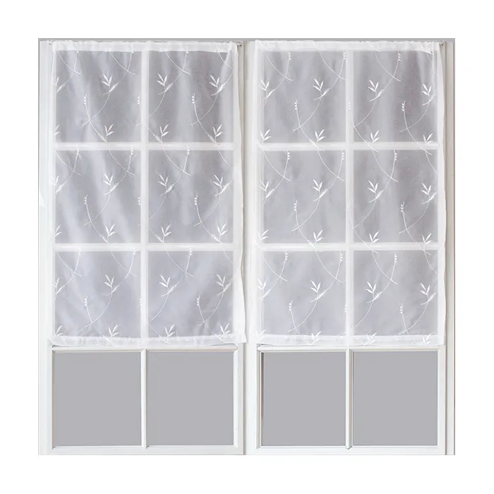 Paire De Voilages Brodés "feuillage" 60x90cm Blanc