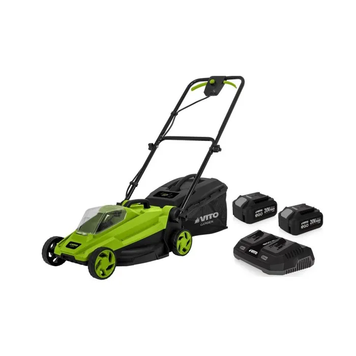 Tondeuse à gazon 20V + 2 Batteries lithium 4.0Ah Chargeur double Bac 30L Gazon 500m2 VITO