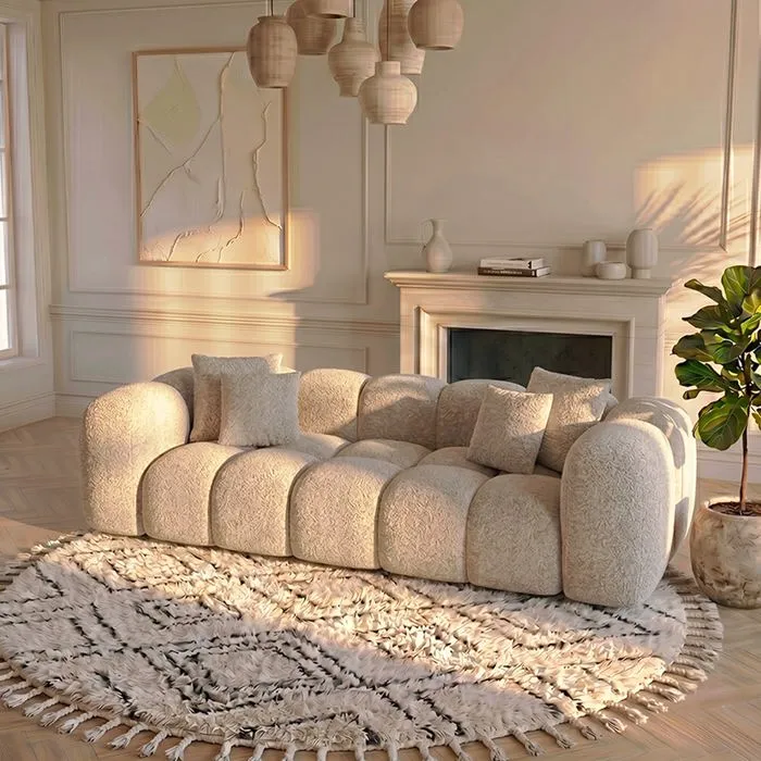Canapé Nuage 3 Places En Bouclette Beige - Alba - Morphea