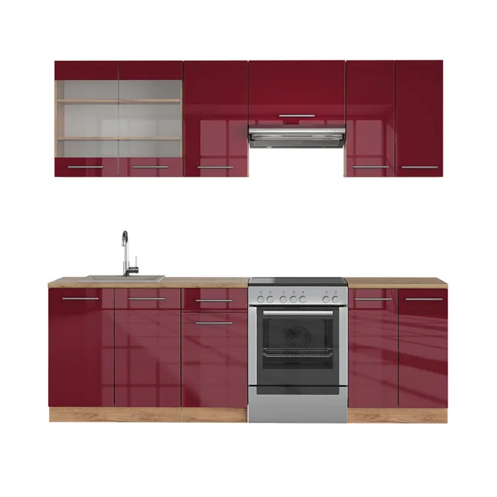 Vicco Cuisine Bordeaux brillant/Chêne doré 240cm sans PT