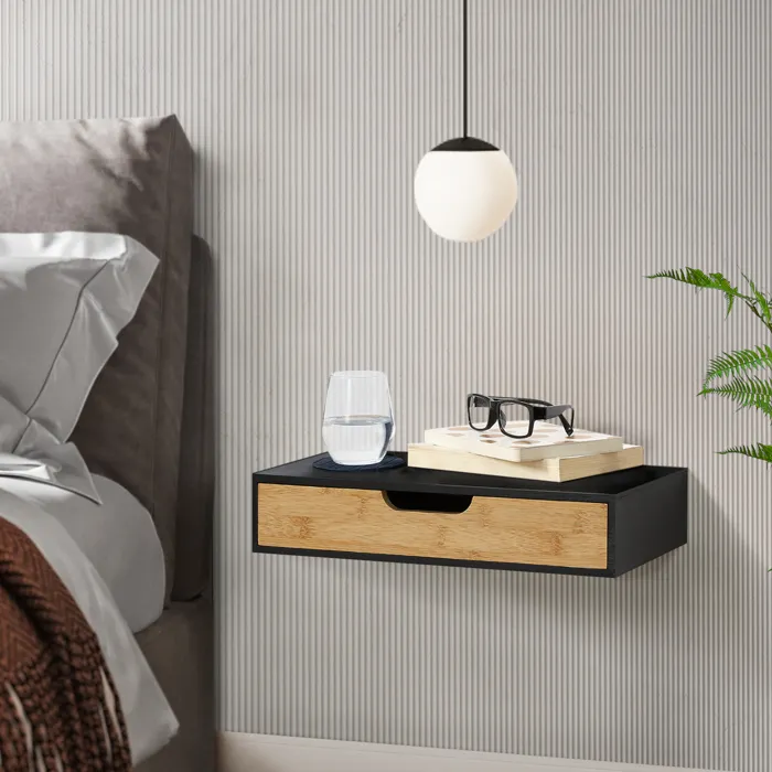 Etagère murale Bokn avec tiroir bambou 40 x 24 x 8 cm noir en.casa
