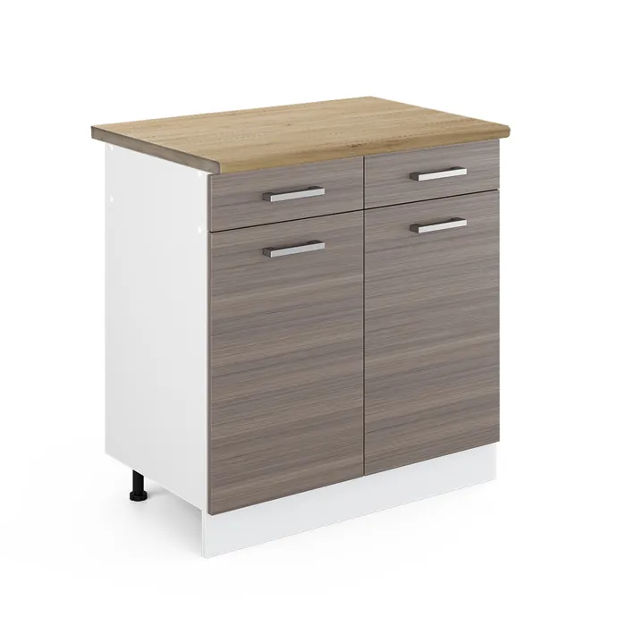 Vicco Meuble cuisine Gris noble/Blanc 80cm plan de travail Chêne doré