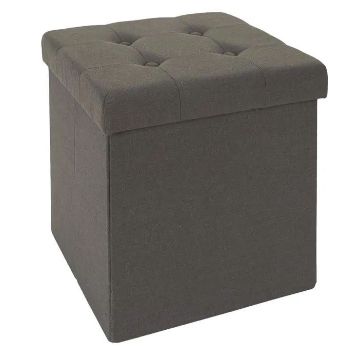 Nora - Coffre Pouf Pliable Capitonné Coloris Gris