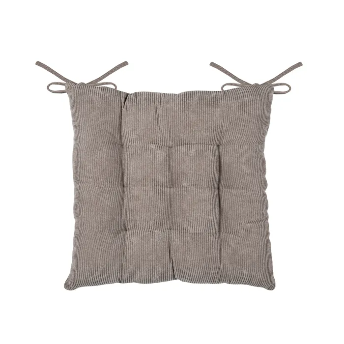 Galette de chaise carrée en velours côtelé Taupe 38x38 cm