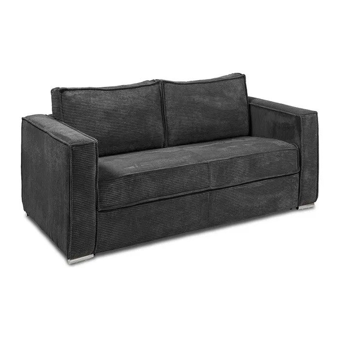 Canapé 4 places convertible express en velours côtelé gris anthracite avec assise mémoire de forme - Couchage à lattes larges 160