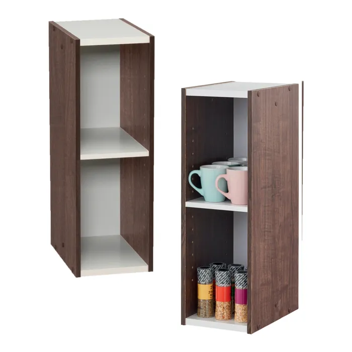 Iris Ohyama, Bibliothèque à 2 etageres de rangement, Lot de 2 meubles d'appoint, UB-6020, Marron