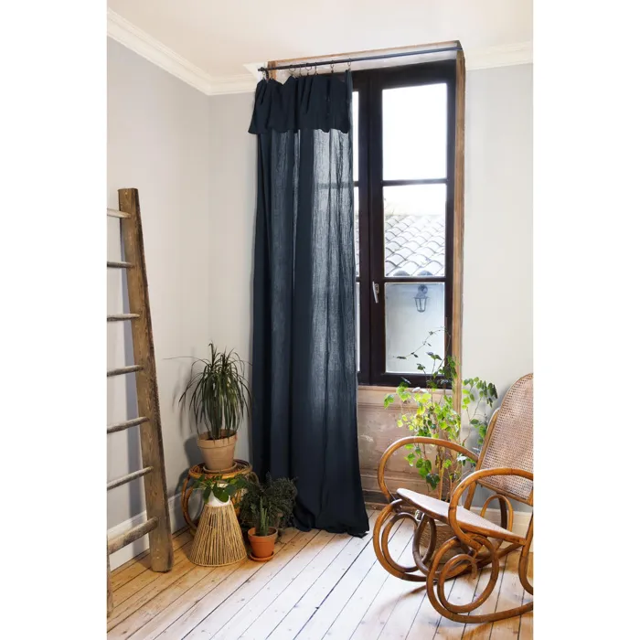 Rideau ajustable + 8 anneaux pince Gaze de coton 140 x 300 cm Bleu foncé Gaïa