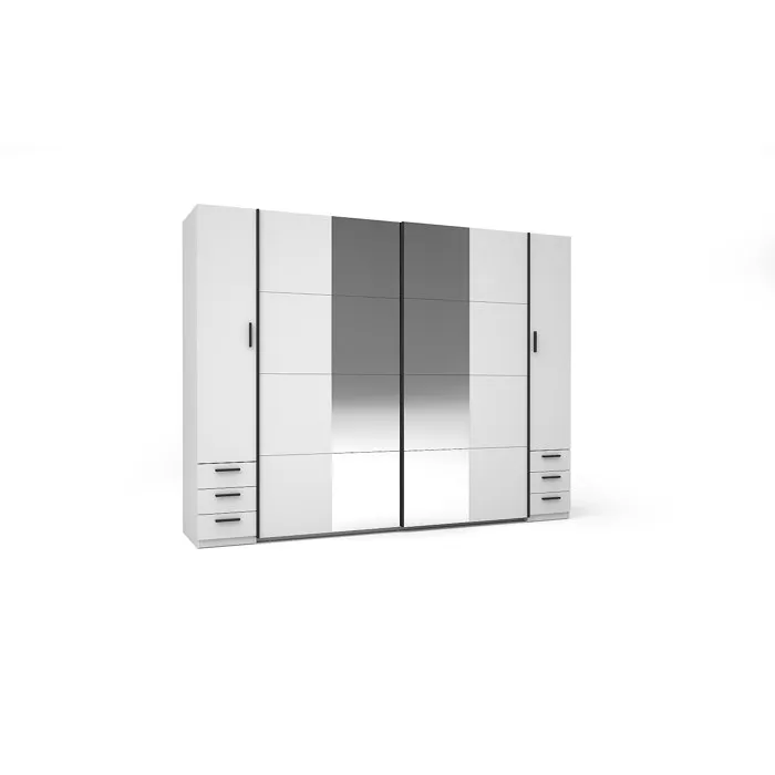 Armoire avec 6 tiroirs et 4 portes - Avec miroir - L270 cm - Blanc - ARVOLIA