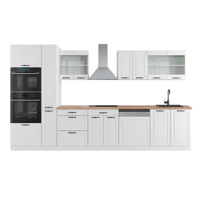 Vicco Ligne de cuisine Blanc campagne/blanc 350cm avec armoire haute, PT Chêne