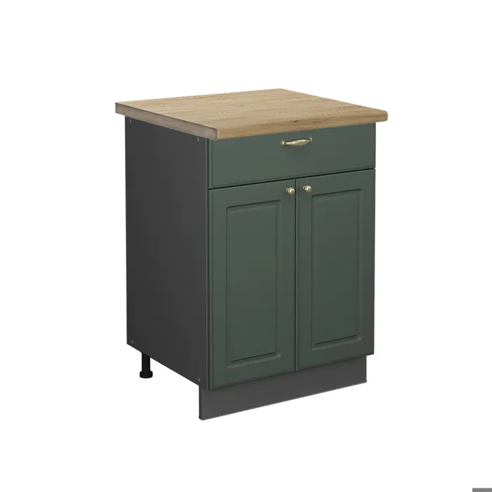 Vicco Meuble cuisine Vert Or Campagne/Anthracite 60cm avec tiroir plan de travail Chêne doré