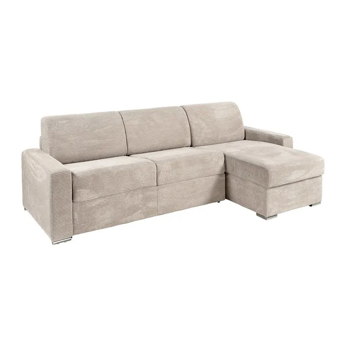Canapé d'angle réversible convertible express en velours côtelé beige - Couchage lattes larges 140 cm - Matelas 14 cm - CALITO