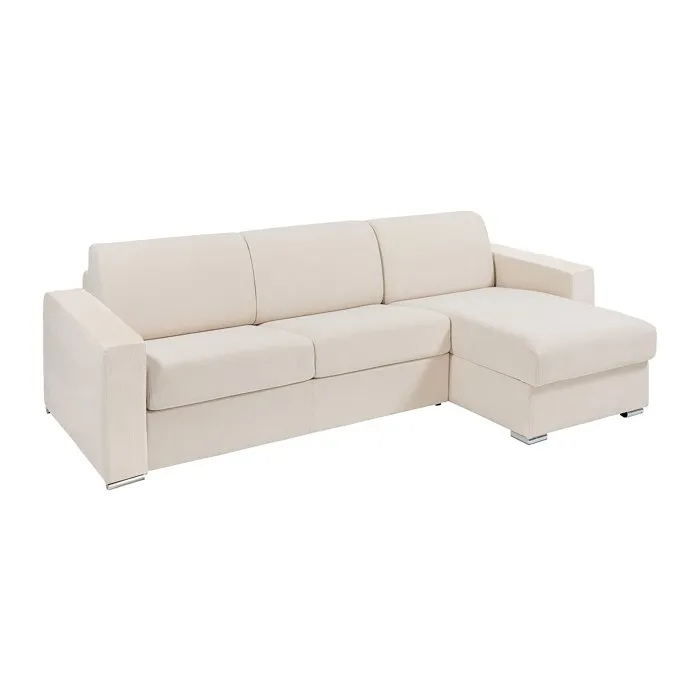 Canapé d'angle réversible convertible express en tissu texturé beige - Couchage lattes larges 140 cm - Matelas 14 cm - CALITO