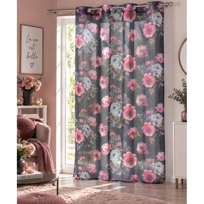 Panneau A Oeillets Rideau Voile Flowers