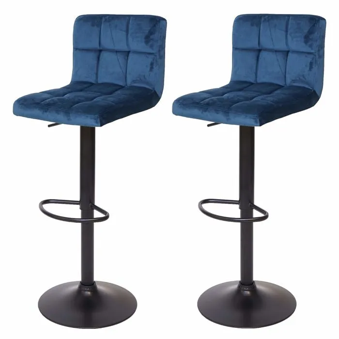 Lot De 2 Tabourets De Bar Chaises Comptoir Réglable En Hauteur En Velours Bleu 04_0007461