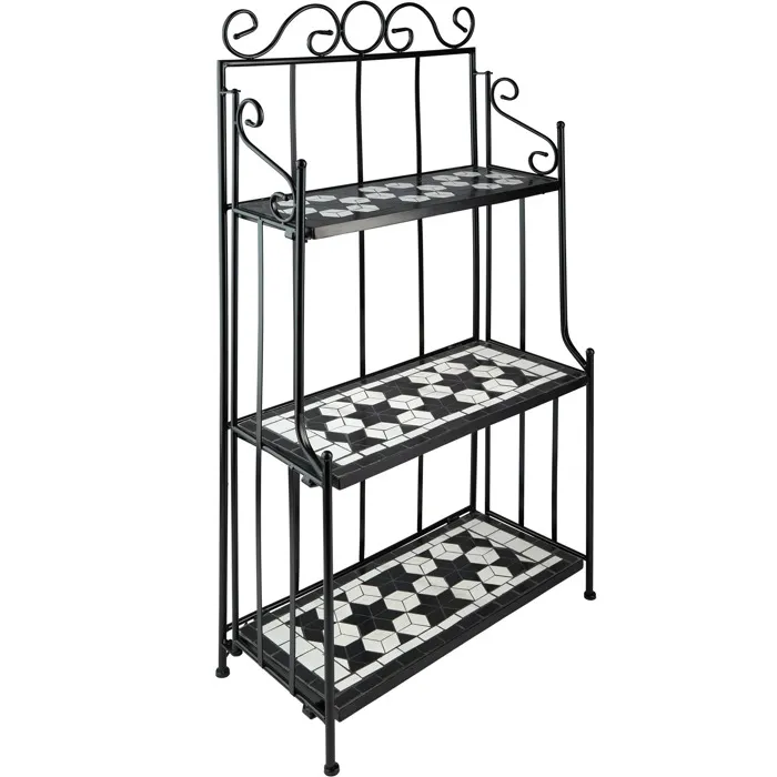 Étagère Pour Plantes En Acier Mosaïque 3 Niveaux Noir/blanc