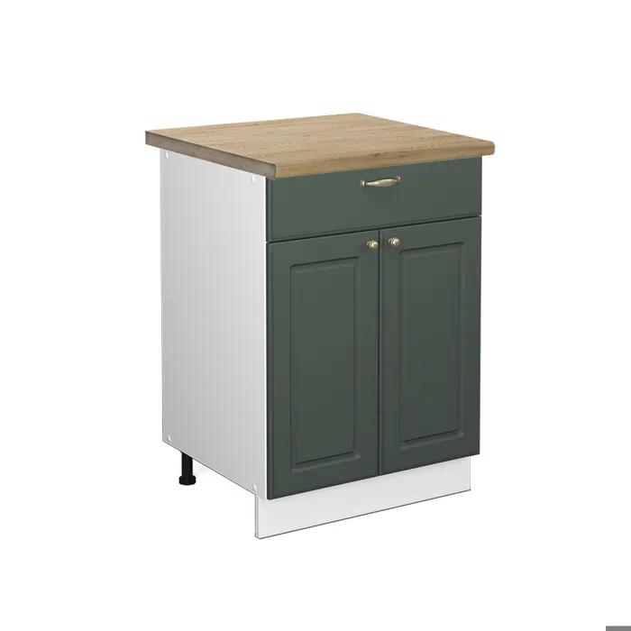 Vicco Meuble cuisine Vert Or Campagne/Blanc 60cm avec tiroir plan de travail Chêne doré