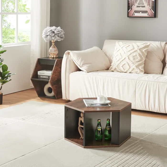 Set de 2 tables basses Molde noir effet noyer en.casa