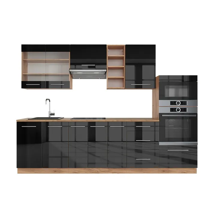 Vicco Cuisine Anthracite brillant/Chêne doré 280cm sans PT