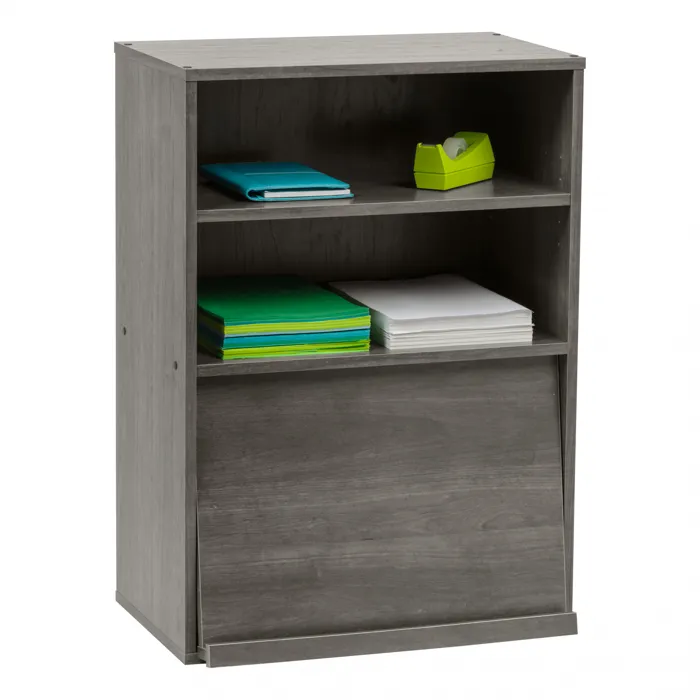 Iris Ohyama, Etagère de rangement en bois avec portes, CHR-1, Chêne Gris, L59 x P40.9 x H83.6 cm