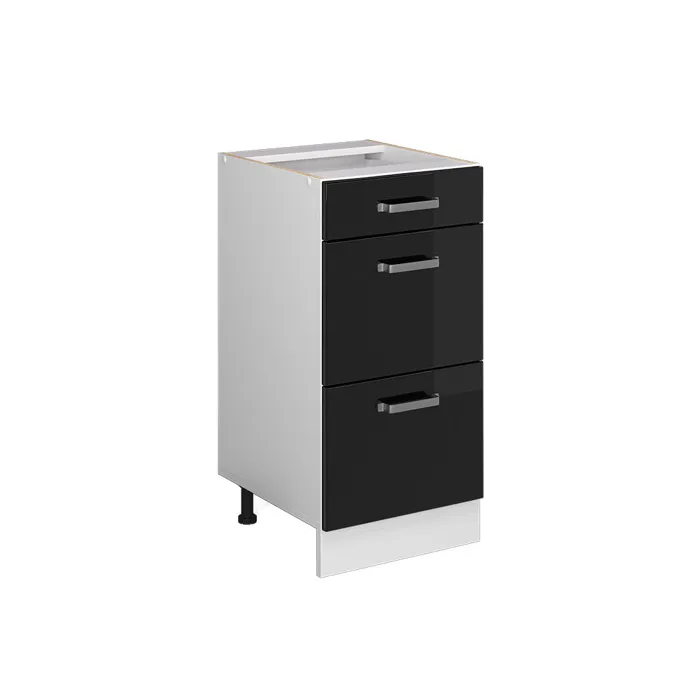 Vicco Meuble cuisine Noir Haute brillance 40cm avec tiroirs, sans PT