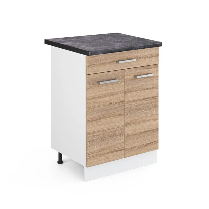 Vicco Meuble cuisine Sonoma/Blanc 60cm avec tiroir plan de travail Anthracite